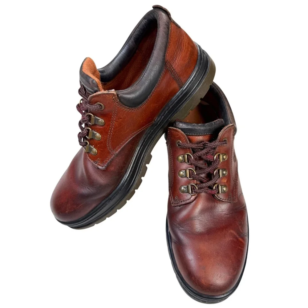 Vintage Timberland Low Oxford Boots Mens 11 Brown Leather Lug Sole Hiking Y2K